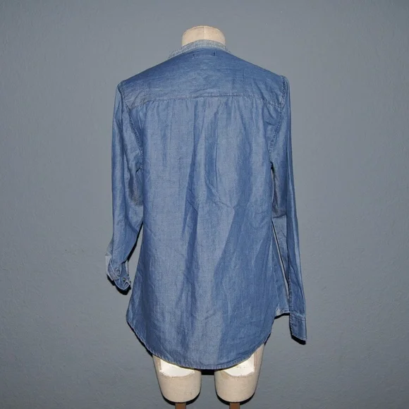 GAP Blue Mixed Chambray Split-Neck Popover Tunic Top sz M NEW Women's Blouse - Picture 6 of 8